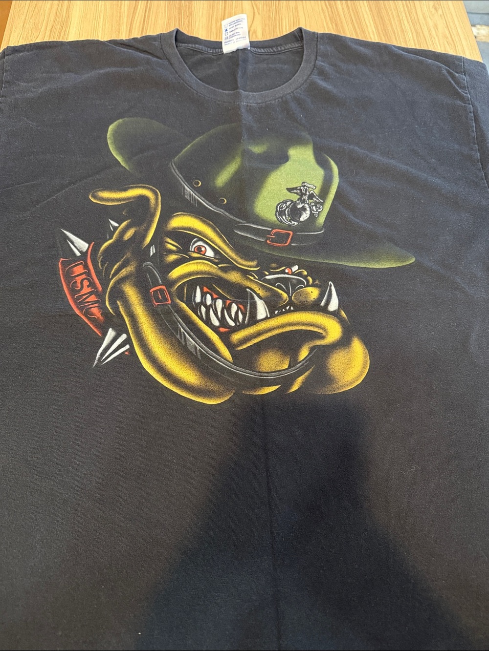Black Short-Sleeve Graphic Tee with Yellow Bulldog Design
